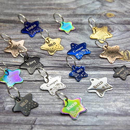 Personalized Dog Tag with 5 Lines of Custom Deep Engraved Durable Stainless Steel Pet ID Name Tag Designer Regular Size Star - size: Regular, style: Star