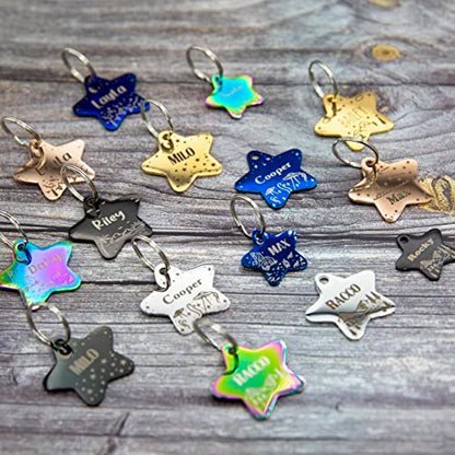 Personalized Dog Tag with 5 Lines of Custom Deep Engraved Durable Stainless Steel Pet ID Name Tag Designer Regular Size Star - size: Regular, style: Star