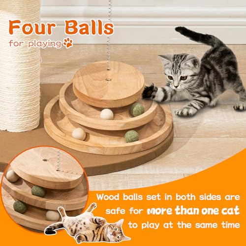 Natural Wood Modern Cat Tree with Top Cats Bed, Unique Cute Cats Furniture Activity Centre with Sisal Rope Scratching Posts, Cats Tower Condo with Interactive Cat Toy Tree - color: SCT004 new-1
