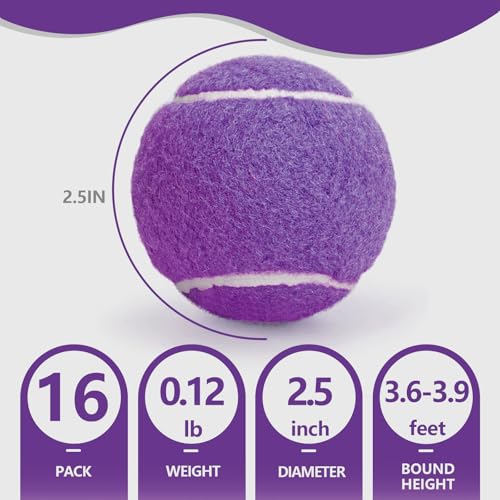PoyPet 16-Pack Tennis Balls Bulk for Practice,Training and Beginners | Ideal for Dog Fetch,Chew and Play - color: Purple