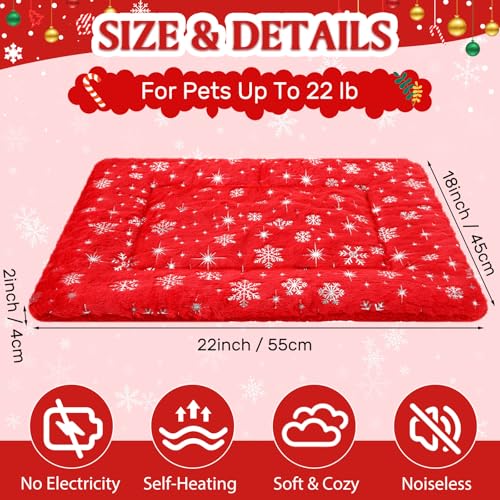 2 Pack Winter Self Warming Cat Mat Snowflake Red Self Heating Pad Bed 22" x 18" Reversible Reflects Body Heat Machine Washable Thermal Pet Blanket for Winter Indoor Pet Kitten Dog Crate - color: Red