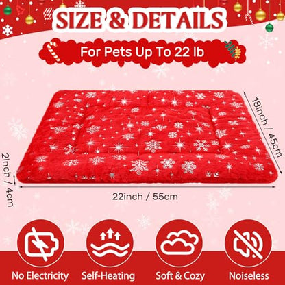2 Pack Winter Self Warming Cat Mat Snowflake Red Self Heating Pad Bed 22" x 18" Reversible Reflects Body Heat Machine Washable Thermal Pet Blanket for Winter Indoor Pet Kitten Dog Crate - color: Red