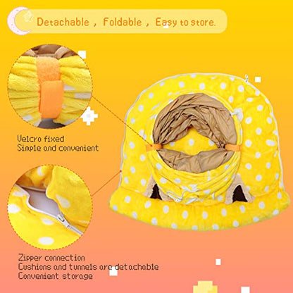 BWOGUE Bunny Tunnel Bed, 2-in-1 Collapsible Tunnel Tubes Toys with Removable Mat Hideout for Cats Kittens Rabbits Guinea Pigs Kitty - color: Yellow