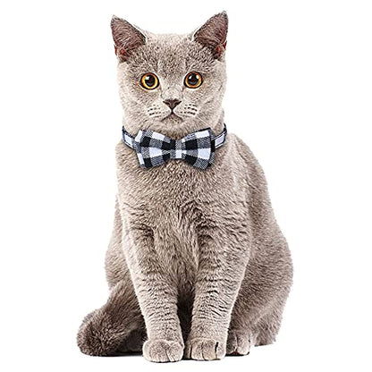 Faleela Cat Collar Bandana Bells Set - 2 Pack Set Cat Collar Breakaway with Cute Bow Tie and Bell, Adjustable from 7.8-10.5 Inch, Soft and Comfortable for Kitty and Some Puppies - color: White and black+bandana