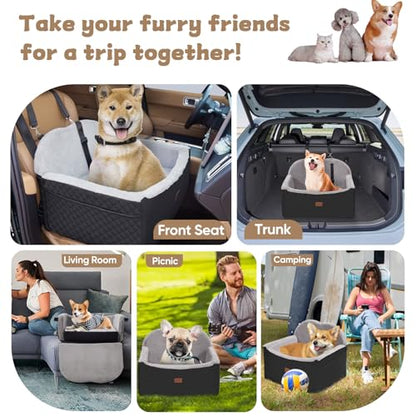 Dog Car Seats for Small Dogs, Detachable Dog Booster Car Seat with Storage Pockets Safety Belt, Pet Booster Cushion for Medium Dogs, Foldable Pet Sofa Cushion & Travel Bed