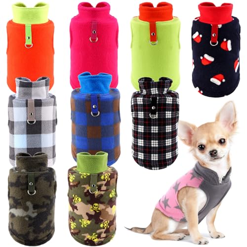 Reginary 10 Pack Small Dog Sweaters Fleece Pet Dog Clothes with Leash Ring Soft Warm Winter Puppy Plaid Shirt(Bright) - size: Small,3.3-5.5 lb, style: Bright
