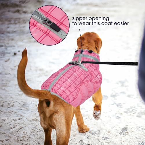 FUAMEY Dog Coat for Small Dogs,Waterproof Dog Winter Jacket with Harness Built in Puppy Cold Weather Coats Reflective Pet Vest with Zipper Warm Fleece Dogs Snowsuit Windproof Rose Plaid XS - color: Rose Plaid, size: XS(chest:14in)