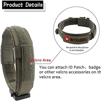 Tactical Dog Collar and Leash Set Adjustable Military Nylon Dog Collar with Control Handle and Heavy Duty Metal Buckle for Large Dogs（Green S - color: Green SET(collar+leash), size: Small (Pack of 1)