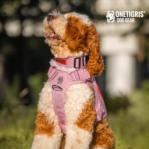 OneTigris Tough Dog Collars, Tactical Dog Collar with Handle, Milltary Adjustable Dog Collar with Heavy Duty Metal Buckle for Training (Medium,Pink) - color: Pink, size: Medium