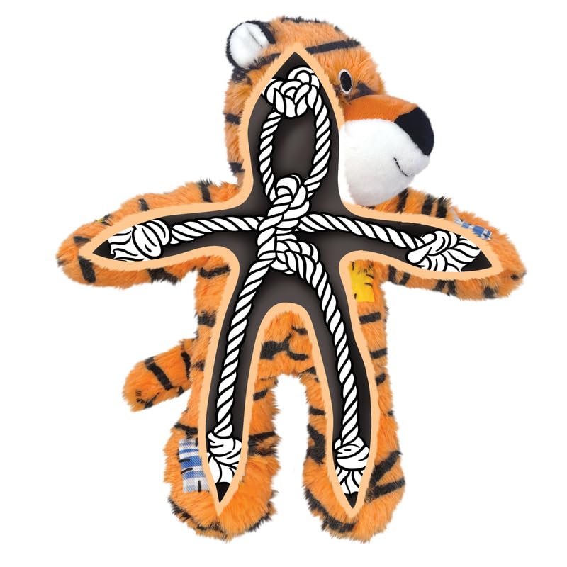 KONG Wild Knots Tiger and Giraffe Combo Dog Toy – Durable Knotted Ropes Inside, Minimal Stuffing for Less Mess – Medium/Large - Bundle