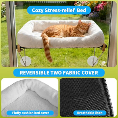 HoneyGuardian Cat Window Prech,Metal Support from Below with 4 Suction Cups, with Plush Cushion, Cat Window Hammock for Large Cats and Kittens - size: Upgrade