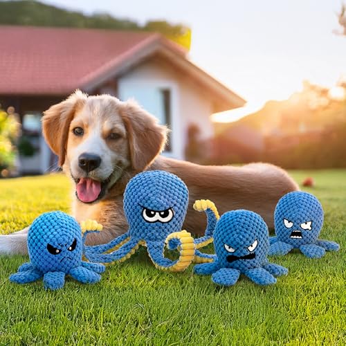 Interactive Dog Toys Octopus, 4 Pack Squeaky Hide And Seek Large Dog Toys to Keep Them Busy, Tough Plush Chew Toy, Tug of War Doggie Toy for Small,Medium and Large Breeds, Puppy Toys Puzzle - color: 4 Pack Octopus