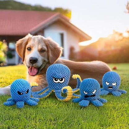 Interactive Dog Toys Octopus, 4 Pack Squeaky Hide And Seek Large Dog Toys to Keep Them Busy, Tough Plush Chew Toy, Tug of War Doggie Toy for Small,Medium and Large Breeds, Puppy Toys Puzzle - color: 4 Pack Octopus