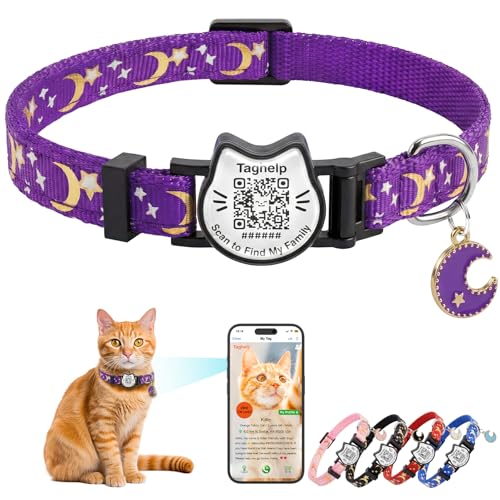 Stars and Moon Breakaway Cat Collars with Smart QR Code,Kitten Collar and Adjustable with Pendant Glow,Cute Kitty Collar for Girl Boy Cats,Pet Gifts,Accessories (Purple) - color: Purple, size: Collar Only