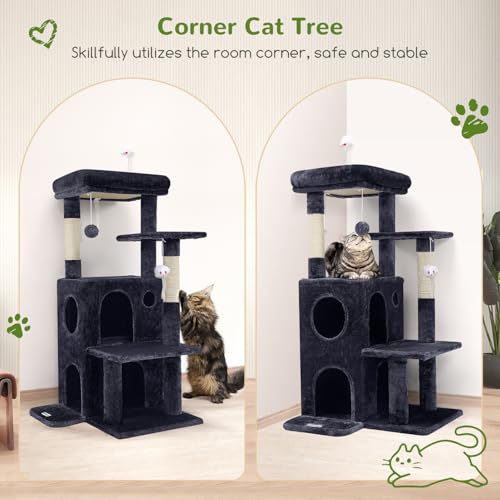 Globlazer Cat Tree Tower for Indoor Cats, 50-inch Adult Cat Tree House for Large Adult Cats with Steps, Scratching Post, 2 Cat Caves, Dangling Toys, FC50, Dark Grey - color: Dark Grey