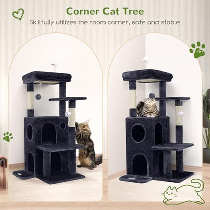 Globlazer Cat Tree Tower for Indoor Cats, 50-inch Adult Cat Tree House for Large Adult Cats with Steps, Scratching Post, 2 Cat Caves, Dangling Toys, FC50, Dark Grey - color: Dark Grey