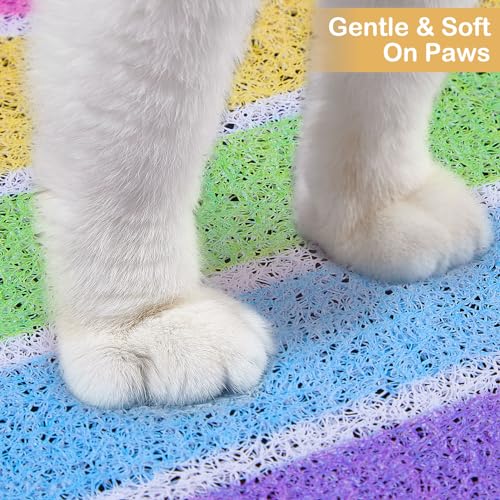 Cat Litter Mat Quality Litter Box Mat Large Non-Slip Cat Litter Mat Litter Trapping Mat Soft Kitty Litter Mat Compatible Two Litter Boxes Cat Products Easy to Clean,Pink,XL - color: Pink Rainbow, size: XL(40" x 30")
