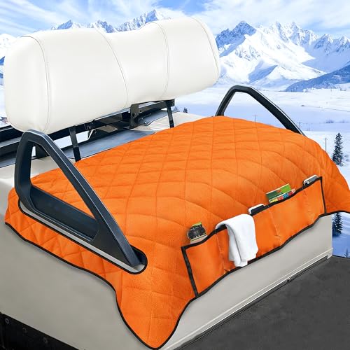 Golf Cart Seat Covers with 4 Front Pockets, Thick Seat Towel Blanket with Non-Slip Backing, Fits EZGO, Club Car, Yamaha and More 2 & 4 Passenger Golf Carts, Orange - color: Orange
