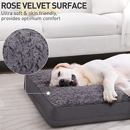 Dog Crate Bed Waterproof Jumbo Dog Beds for Extra Large Pets Rose Velvet Soft Fluffy Washable with Removable Cover & Anti-Slip Bottom, 47 x 29 Inch, Gray - color: Grey, size: 47.0"L x 29.0"W x 4.0"Th