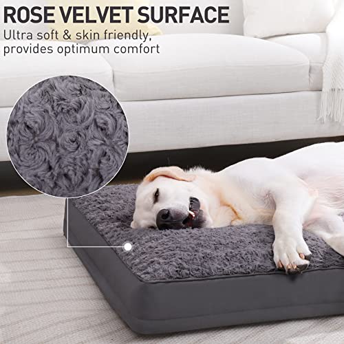Dog Crate Bed Waterproof Dog Beds for Medium Dogs Rose Velvet Soft Fluffy Washable Dog Bed with Removable Cover & Anti-Slip Bottom, 41 x 27 Inch, Gray - color: Grey, size: 41.0"L x 27.0"W x 3.0"Th