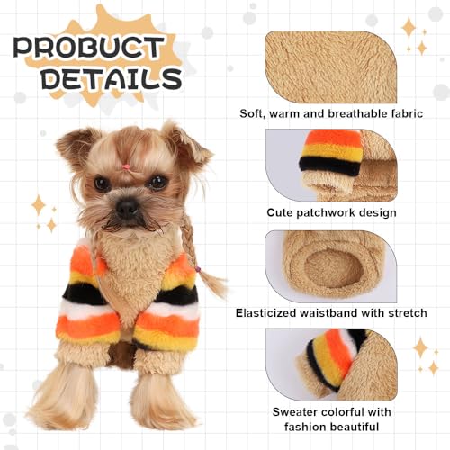 Dog Sweater for Small Winter Warm Fleece Turtleneck Sweatshirt Clothes Boy Girls Pet Pullover with Rainbow Sleeves Cat Apparel Stretchy Outfit(Khaki, XS) - color: Khaki, size: X-Small