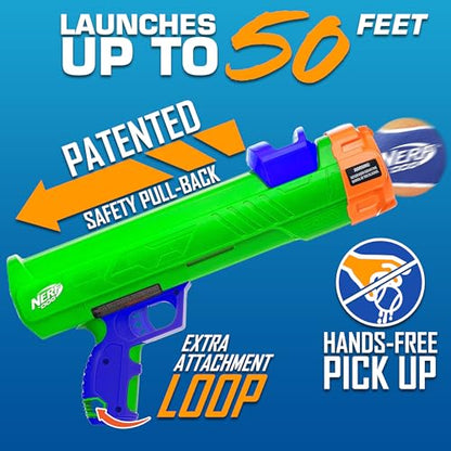 Nerf Dog Tennis Ball Blaster Dog Toy Gift Set, Tennis Ball Dog Fetch Toy Launches up to 50 ft, Dog Ball Thrower for All Breeds Includes Green Tennis Ball Launcher and 3 Dog Tennis Balls - size: 16 in Compact Blaster with 3 Balls