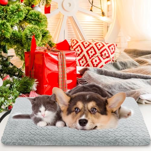 Pet Heating Pad for Cats Dogs, Heated Dog Bed Indoor Dog Heating Pad with Chew Resistant Steel Cord, 12 Level Timer and Temperature Heated Pet Bed Electric Warming Blanket (28''x18'') - size: 28" x 18"