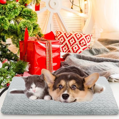 Pet Heating Pad for Cats Dogs, Heated Dog Bed Indoor Dog Heating Pad with Chew Resistant Steel Cord, 12 Level Timer and Temperature Heated Pet Bed Electric Warming Blanket (28''x18'') - size: 28" x 18"