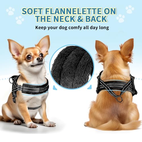 SlowTon No Pull Small Dog Harness and Leash Set, Puppy Soft Vest Harness Neck & Chest Adjustable, Reflective Lightweight Harness & Anti-Twist Pet Lead Combo for Small Medium Dogs (Black, XS) - color: A-Black - With Front Clip, size: X-Small