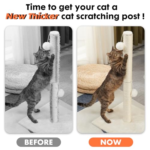 PowerKing Natural Sisal Replacement Scratching Post, 4 Pieces M8 Cat Scratch Post Refill Pole Parts for Refurbishment, White, Include Screws, White, 15.74''+15.74''+7.87''+7.87'' - color: White, size: 15.7''+15.7''+7.87''+7.87'' (2.67''Thick)