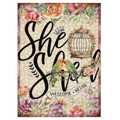 1000 Pieces Jigsaw Puzzles for Adults, She Shed Welcome Relax Lovebird Flower Art Puzzle, Stress Relief Logical Thinking Brain Teaser Puzzle 29.5x19.7 Inch - color: Wooden Puzzle16, size: 1000 Piece pcs