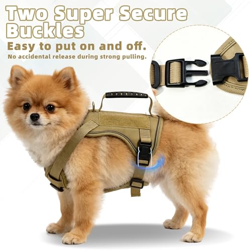 AIITLE Small Dog Harness No Pull, Reflective Adjustable Vest with Handle, No Choke Design, Dual Metal Leash Clips for Walking Training Running Camping, Small Medium Breeds - Khaki XS - color: Khaki, size: XS