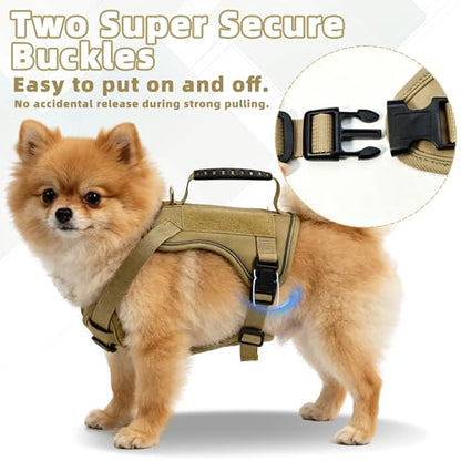 AIITLE Small Dog Harness No Pull, Reflective Adjustable Vest with Handle, No Choke Design, Dual Metal Leash Clips for Walking Training Running Camping, Small Medium Breeds - Khaki S - color: Khaki, size: S