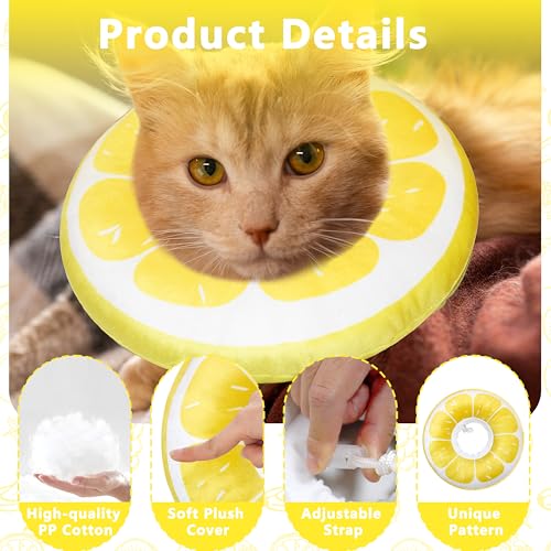 Cat Cone Collar Soft, Adjustable Cat Recovery Cone to Stop Licking, Cute Kitten Donut Collar After Surgery, Elizabethan Collars for Kittens, Lightweight Cats Neck Cones (Lemon, Small) - color: Lemon, size: Small