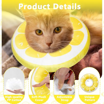 Cat Cone Collar Soft, Adjustable Cat Recovery Cone to Stop Licking, Cute Kitten Donut Collar After Surgery, Elizabethan Collars for Kittens, Lightweight Cats Neck Cones (Lemon, Small) - color: Lemon, size: Small