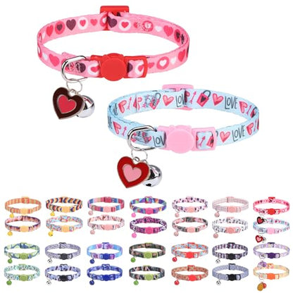 Breakaway Cat Collars for Girl Boy Cats, Fall Winter All Weather Cat Collar Personalized Pattern 2 Pack,Cute Classic Safety Buckles and Bells,Adjustable Printed Nylon Colorful Kitten Collar - color: Love