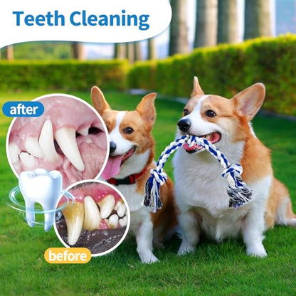 WDZZHOT [2 Pack] Dog Rope Toys, Dog Chew Toy for Medium and Small Dogs, 3 Knots Heavy Duty Puppy Rope Toy, 100% Cotton Tug of War Dog Toys for Boredom, Teeth Cleaning - color: blue+green