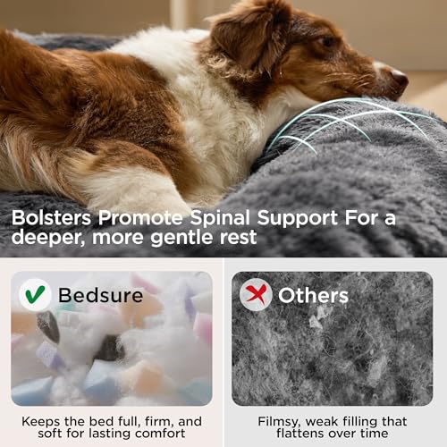 Bedsure SupportMax™ Calming Dog Beds Large Sized Dog - 36in Donut Washable Large Pet Bed,Anti-Slip ＆Removable Cover,420GSM Round Anti-Anxiety Fluffy Plush Faux Fur Bed, Fits up to 80 lbs Pets - color: Dark Grey, size: L(36x36x8)
