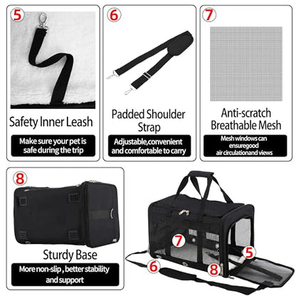 Soft Sided Cat/Dog Carrier，Collapsible Mesh Pets Travel Carriers for Pet/Puppy with Shoulder Strap & Removable Mat，Top Load Small Dogs/Cats Carry Bag Up to 25 Lbs（Black - L） - size: Black L