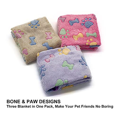 1 Pack 3 Puppy Blankets Super Soft Warm Sleep Mat Bone Print Cute Blanket Fluffy Premium Fleece Pet Blanket Flannel Throw Dog Blankets for Small Dogs Puppy Cat,Medium(29"x20") - color: Mix Bone Series, size: Medium(29"x20")
