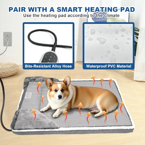 Heated Dog Bed 20x30inches Pet Heat Sofa, Soft Spine-Protecting Dog Heating Pad Equipped with Timer&Temperature Control Switch, Removable Plush Cover is Machine Washable, Non-Slip Base - Gray - size: Medium