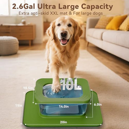 10L No Spill Dog Water Bowl, 2.6 Gal Stainless Steel No Splash Large Dog Water Bowl with Non-Slip Silicone Mat, Spill Proof Slow Drinking Pet Bowls for Messy Drinkers Indoor/Outdoor Use - color: Dark Green