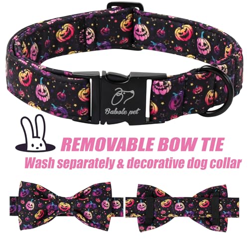 Halloween Dog Collar with Bow Tie - Cute Halloween Black Spooky Pumpkin Dog Collars, Adjustable Metal Buckle Bowtie Collar for Small Medium Large Boy Girl Dogs XS - color: B-Spooky Pumpkin, size: XS