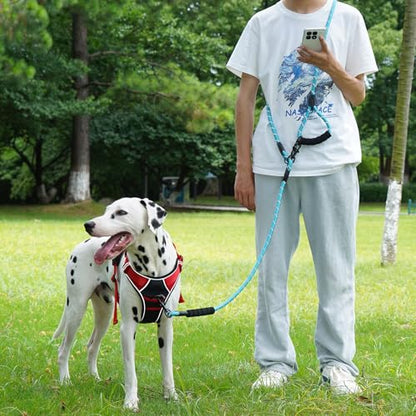 Cymiler Hands Free Dog Leash, 8 Ft Reflective Cross-Body Pet Rope Leashes with Sponge Handle, Heavy Duty Nylon, for Running, Hiking, Training, Waist Leash for Small Medium Large Dogs (Blue) - color: Blue