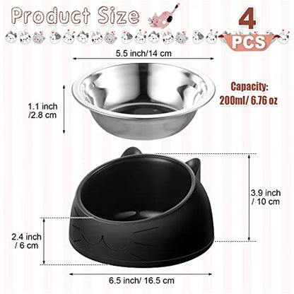 Irenare Elevated Cat Bowls 4 Pack, Stainless Steel Slanted Food Dishes 7 oz, Raised Pet Bowls for Cats Small Breeds, Ergonomic Kitten Puppy Feeding Set for Digestion Health, Easy Clean(6.76oz)