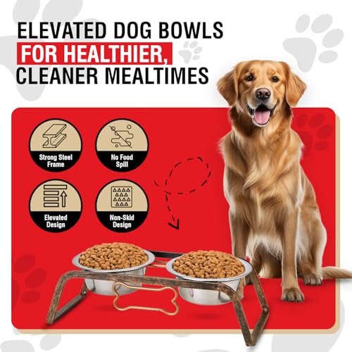Loving Pets Elevated Dog Bowls – Raised Stainless Steel Dog Bowls with Steel Stand – Non-Skid, No Spill Feeder for Small, Medium & Large Dogs – Easy to Clean, Durable Raised Dog Feeding Station - color: Aged Copper, size: 2 Quarts