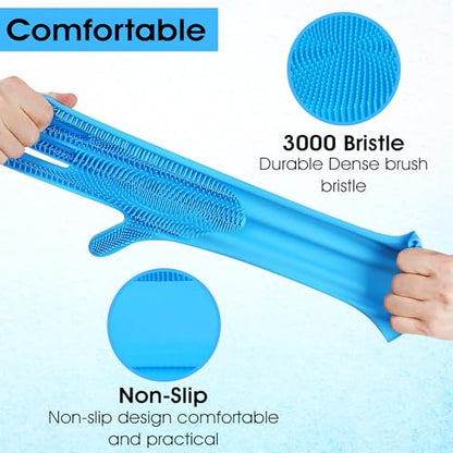 High-Density Silicone Pet Grooming Gloves with Enhanced Five Finger Design for Bathing, Massaging Dogs and Cats (Blue) - color: Blue