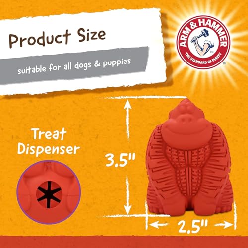 Arm and Hammer for Pets Super Treadz Mini Gorilla Dental Chew Toy for Dogs - Reduces Plaque and Tartar Without Brushing, Baking Soda Infused, Dishwasher Safe, Dogs Up to 25 Lbs, 3.5 Inch - 3 Pack - size: Small (Pack of 3), style: Gorilla