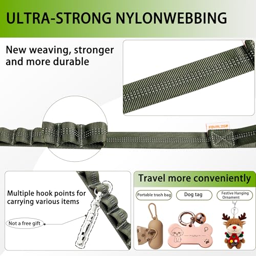 FOVRLZSE Reflective Bungee Dog Leash for Small Medium Large Dogs - 4FT to 5FT Adjustable Shock Absorbing Leash with Double Padded Handle & 360 No Tangle Metal Clasp (Olive Green) - color: Olive Green