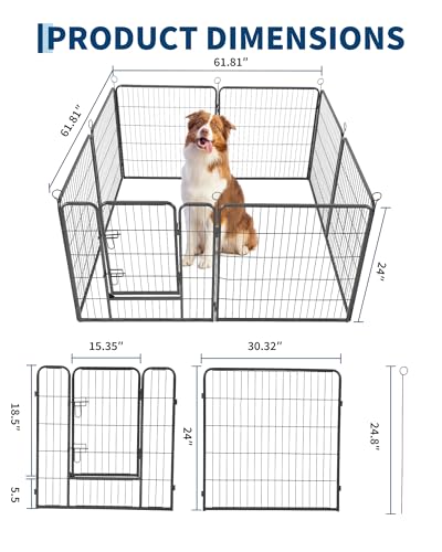 Garvee Outdoor Dog Playpen,Heavy Duty Metal Pet Exercise Pen,32 Inch, 8 Panels Metal Dog Fence with Gate, Pet Fence for Large/Small Dogs, Portable Dog Fence for RV Camping, Yard - size: 32"x32"x 8 pcs